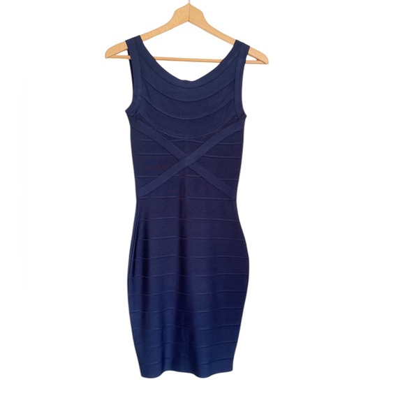Herve Leger Dresses & Skirts - Herve Leger Navy Blue Scoop Neck Mini Sleeveless Bandage Dress size S
